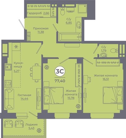 
  Продается 3-комн. квартира, 77.19 м², ЖК Сокольники, литера 9
. Фото 1.
