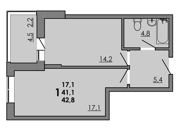 
   Продам 1-комнатную, 42.8 м², Gray (Грэй), кв-л 11-2

. Фото 1.