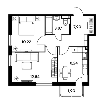 
   Продам 2-комнатную, 47.05 м², Малина Парк, дом 1

. Фото 1.