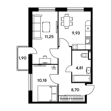 
   Продам 2-комнатную, 45.44 м², Малина Парк, дом 1

. Фото 1.