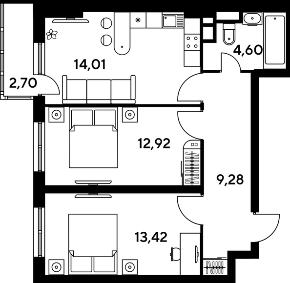 
   Продам 3-комнатную, 58.4 м², Малина Парк, дом 4

. Фото 1.