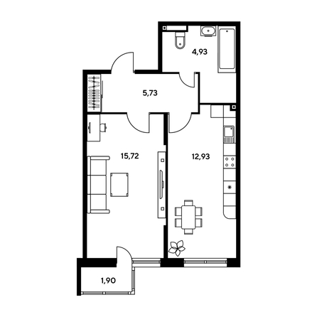 
   Продам 1-комнатную, 42.18 м², Малина Парк, дом 1

. Фото 1.