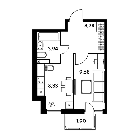 
   Продам 1-комнатную, 32.81 м², Малина Парк, дом 1

. Фото 1.