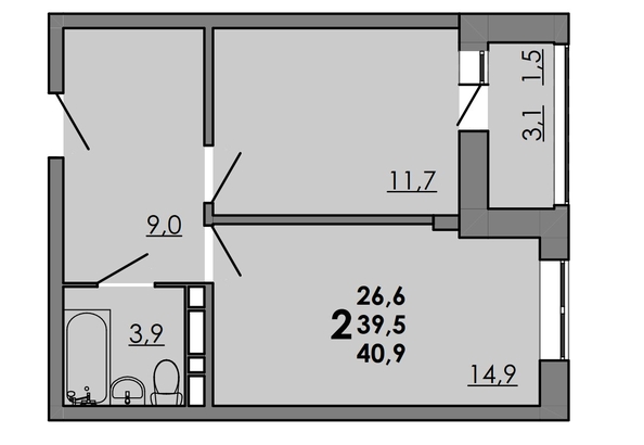 
   Продам 2-комнатную, 40.9 м², Gray (Грэй), кв-л 11-2

. Фото 1.