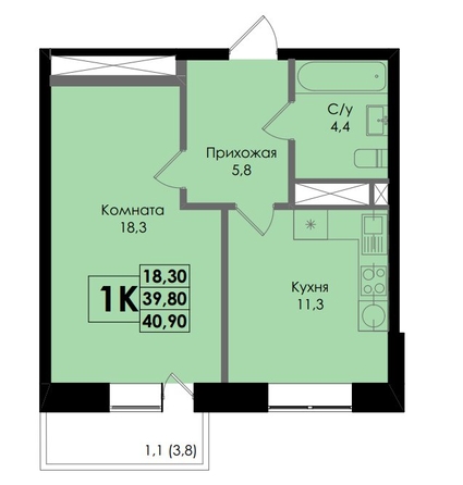 
  Продается 1-комн. квартира, 40.9 м², ЖК Botanika (Ботаника), дом 1
. Фото 1.