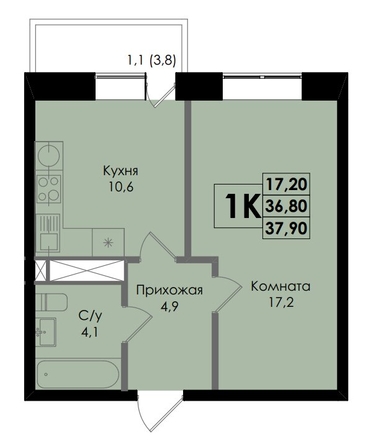 
  Продается 1-комн. квартира, 37.9 м², ЖК Botanika (Ботаника), дом 1
. Фото 2.