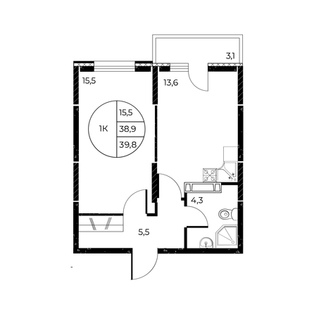 
  Продается 1-комн. квартира, 39.8 м², ЖК Панорама на Театральном, литера 1
. Фото 1.