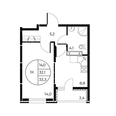 
   Продам 1-комнатную, 33.3 м², Панорама на Театральном, литера 1

. Фото 1.