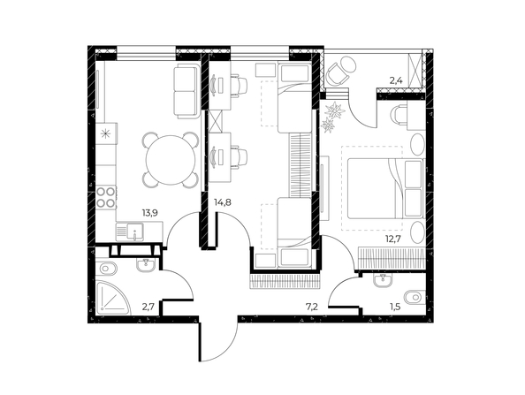 
  Продается 2-комн. квартира, 54 м², ЖК Панорама на Театральном, литера 1
. Фото 1.