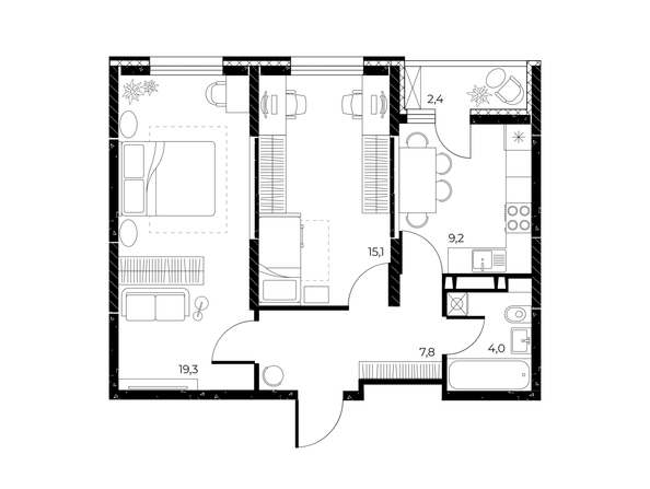 
  Продается 2-комн. квартира, 56.6 м², ЖК Панорама на Театральном, литера 1
. Фото 1.