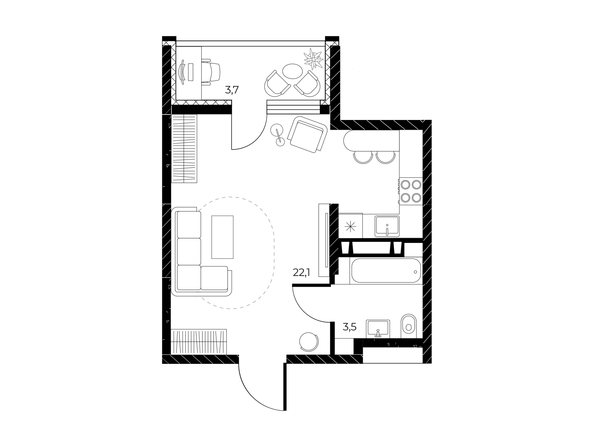 
  Продается студия, 27.5 м², ЖК Панорама на Театральном, литера 1
. Фото 1.