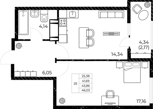 
  Продается 1-комн. квартира, 46.03 м², ЖК Звезда Столицы 2
. Фото 2.