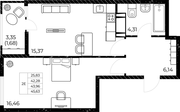 
   Продам 1-комнатную, 45.63 м², Звезда Столицы 2

. Фото 2.