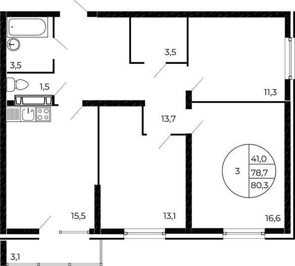 
   Продам 3-комнатную, 79.65 м², Александра Невского ул, 2 лит 1.3

. Фото 1.