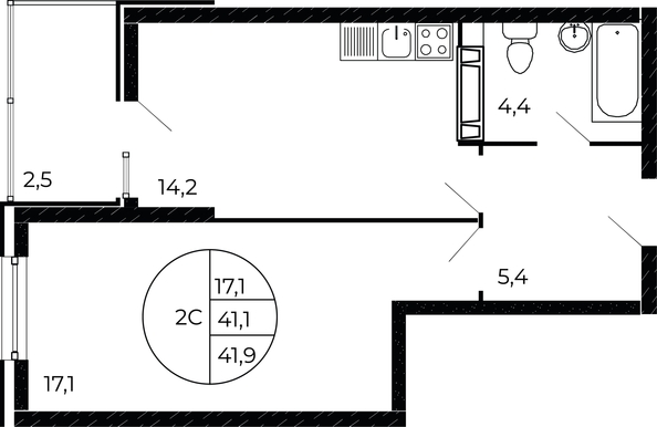 
   Продам 1-комнатную, 41.9 м², Александра Невского ул, 2 лит 1.2

. Фото 1.
