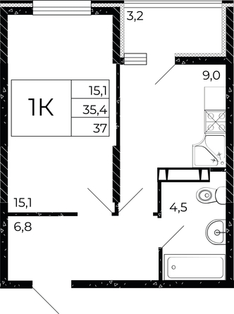 
  Продается 1-комн. квартира, 37 м², ЖК Флора, литера 2.1
. Фото 1.