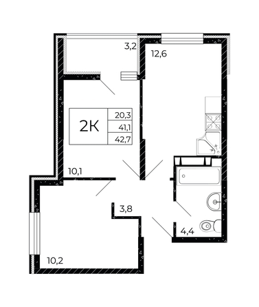 
  Продается 2-комн. квартира, 42.7 м², ЖК Флора, литера 3.1
. Фото 1.
