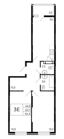 
  Продается 3-комн. квартира, 64.3 м², ЖК Флора, литера 3.1
. Фото 1.