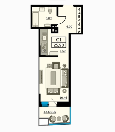 
  Продается студия, 24 м², 23-я линия ул, д. 54
. Фото 4.
