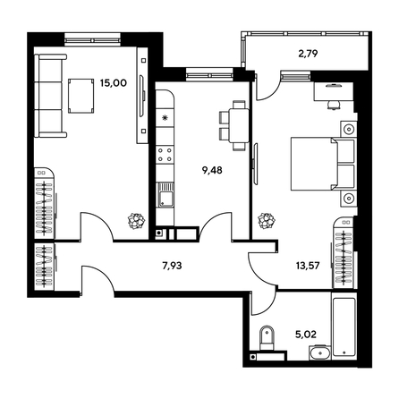 
  Продается 2-комн. квартира, 52.94 м², ЖК Гринсайд, 5.1-5.5
. Фото 1.