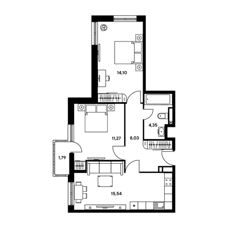 
  Продается 3-комн. квартира, 53.85 м², ЖК Гринсайд, 5.1-5.5
. Фото 1.