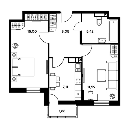 
  Продается 1-комн. квартира, 47.56 м², ЖК Гринсайд, 5.1-5.5
. Фото 1.