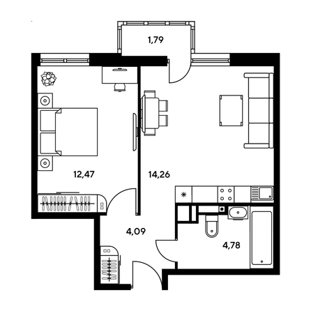 
  Продается 2-комн. квартира, 39.09 м², ЖК Гринсайд, 5.1-5.5
. Фото 1.