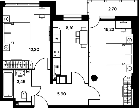 
  Продается 2-комн. квартира, 47.95 м², ЖК Гринсайд, 5.1-5.5
. Фото 1.