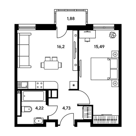 
  Продается 2-комн. квартира, 52.94 м², ЖК Гринсайд, 5.1-5.5
. Фото 1.
