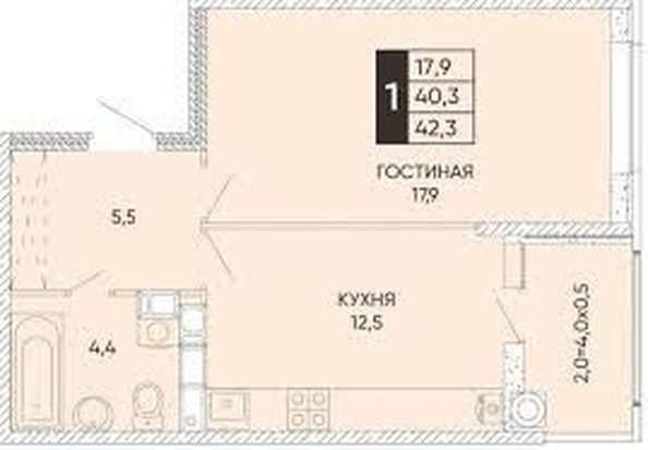 
   Продам 1-комнатную, 42.3 м², Берберовская ул, 7/2

. Фото 1.