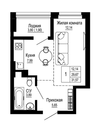
  Продается 1-комн. квартира, 31.57 м², Привокзальная ул, д. 3Б
. Фото 4.