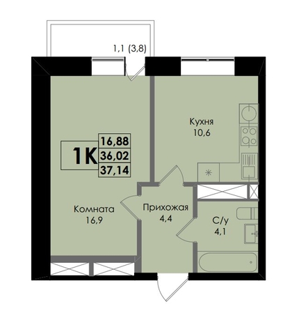 
  Продается 1-комн. квартира, 37.14 м², ЖК Botanika (Ботаника), дом 1
. Фото 1.