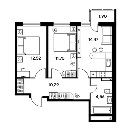 
  Продается 3-комн. квартира, 55.3 м², ЖК Малина Парк, дом 1
. Фото 1.
