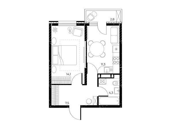 
  Продается 1-комн. квартира, 38 м², ЖК Панорама на Театральном, литера 1
. Фото 1.