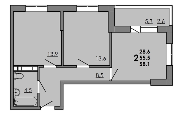 
  Продается 2-комн. квартира, 58.05 м², ЖК Gray (Грэй), кв-л 11-2
. Фото 1.
