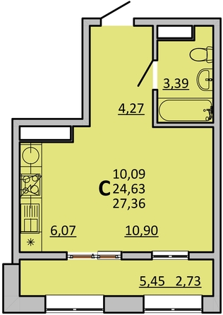 
  Продается студия, 27.36 м², ЖК Frame (Фрейм), 11Б
. Фото 1.