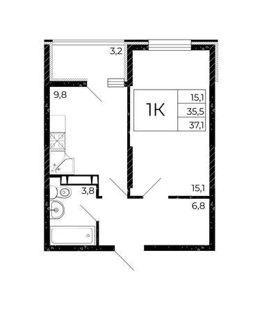 
  Продается 1-комн. квартира, 37.1 м², ЖК Флора, литера 2.2
. Фото 1.