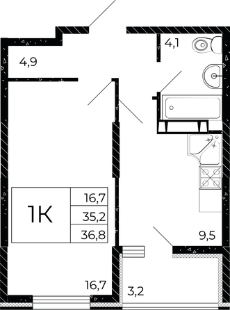
  Продается 1-комн. квартира, 36.8 м², ЖК Флора, литера 2.2
. Фото 1.