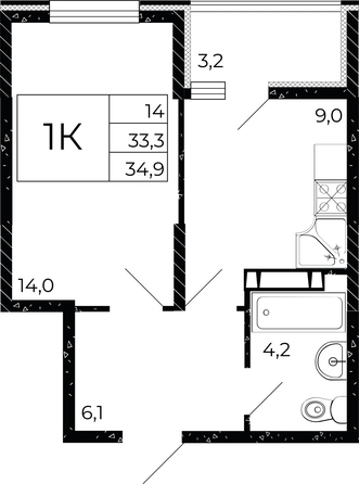 
  Продается 1-комн. квартира, 34.9 м², ЖК Флора, литера 2.2
. Фото 2.