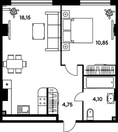 
  Продается 2-комн. квартира, 38.3 м², ЖК Гринсайд, 5.1-5.5
. Фото 1.