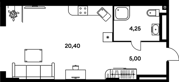 
  Продается 1-комн. квартира, 29.75 м², ЖК Гринсайд, 5.1-5.5
. Фото 1.