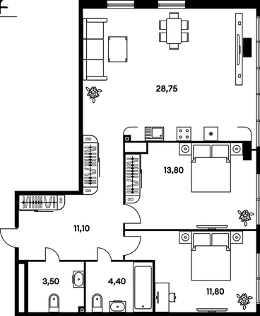 
  Продается 3-комн. квартира, 73.7 м², ЖК Гринсайд, 5.1-5.5
. Фото 1.