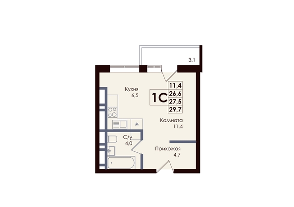 
  Продается студия, 27.5 м², ЖК ACADEMIA (Академия)
. Фото 1.