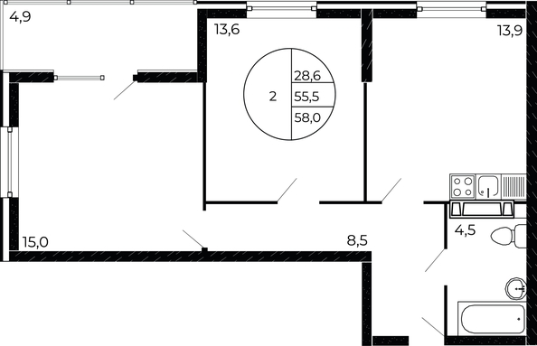 
  Продается 2-комн. квартира, 57.2 м², ЖК Флора, литера 1.1
. Фото 1.