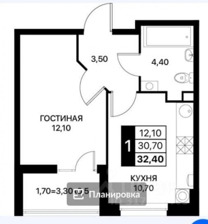 
  Продается 1-комн. квартира, 33 м², Берберовская ул, д. 11
. Фото 9.