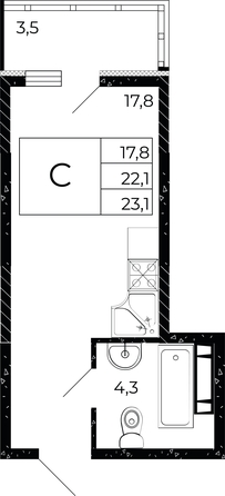 
  Продается студия, 23.1 м², ЖК Флора, литера 2.2
. Фото 1.