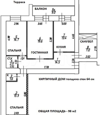 
  Продается 3-комн. квартира, 98 м², 1-я Баррикадная ул, д. 24
. Фото 15.