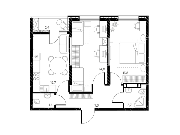 
  Продается 2-комн. квартира, 53.9 м², ЖК Панорама на Театральном, литера 1
. Фото 1.