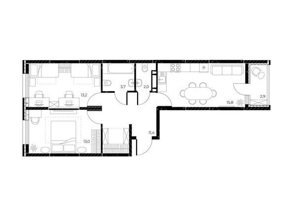 
  Продается 3-комн. квартира, 60.6 м², ЖК Панорама на Театральном, литера 1
. Фото 1.
