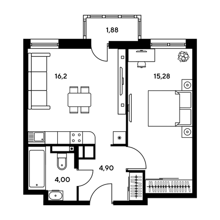 
  Продается 1-комн. квартира, 37.37 м², ЖК Гринсайд, 5.1-5.5
. Фото 1.